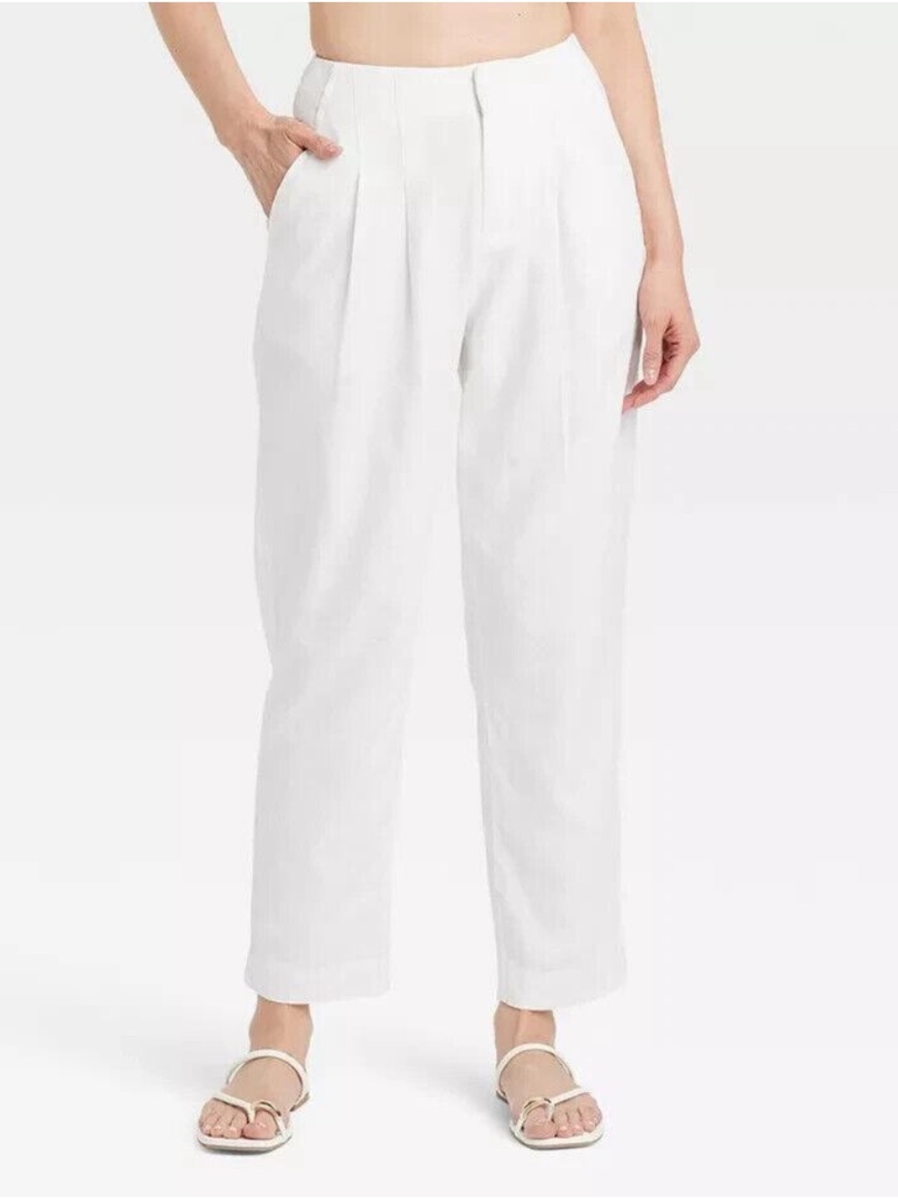 a new day White Straight-Leg Linen Blend Pants
